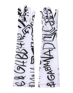 Black White DG Logo Elbow Length Mitten  Gloves