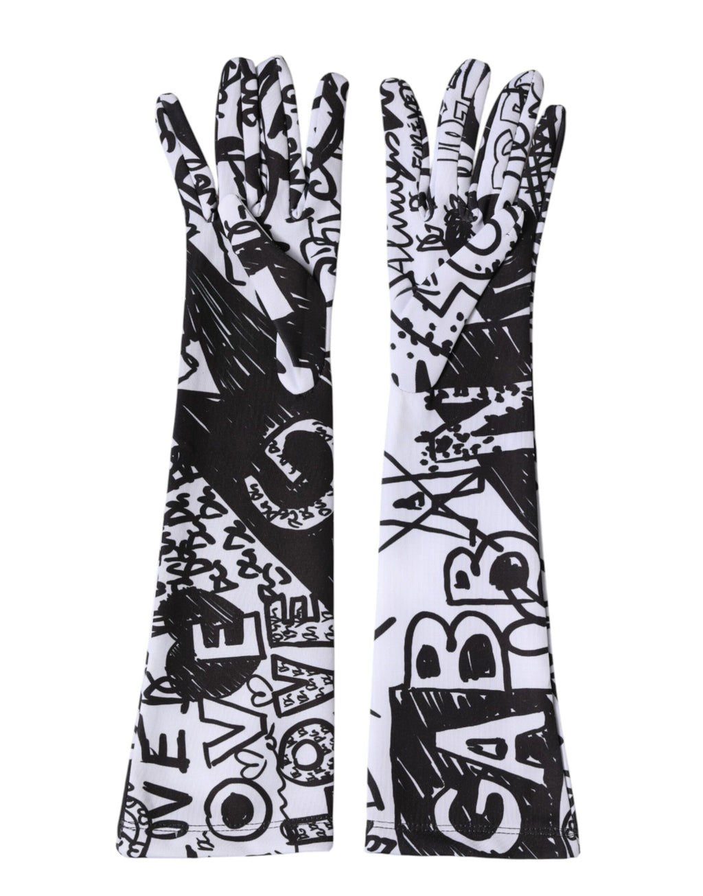 Handschuhe Schwarz Weiß DG Logo Ellenbogenlänge Fäustling