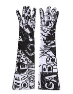 Handschuhe Schwarz Weiß DG Logo Ellenbogenlänge Fäustling