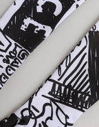 Handschuhe Schwarz Weiß DG Logo Ellenbogenlänge Fäustling