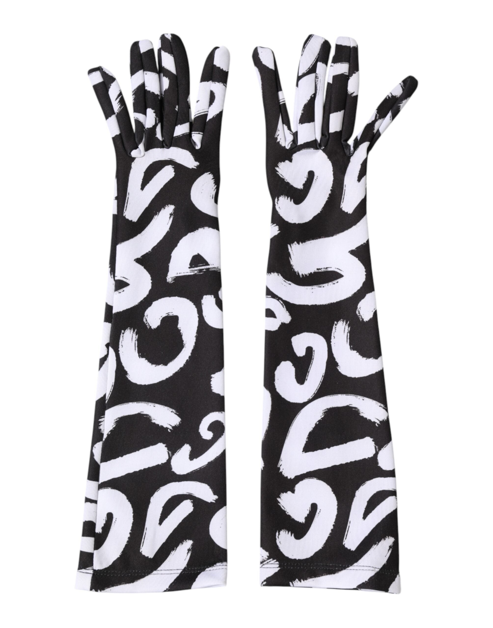 Black White DG Logo Elbow Length Mitten Gloves