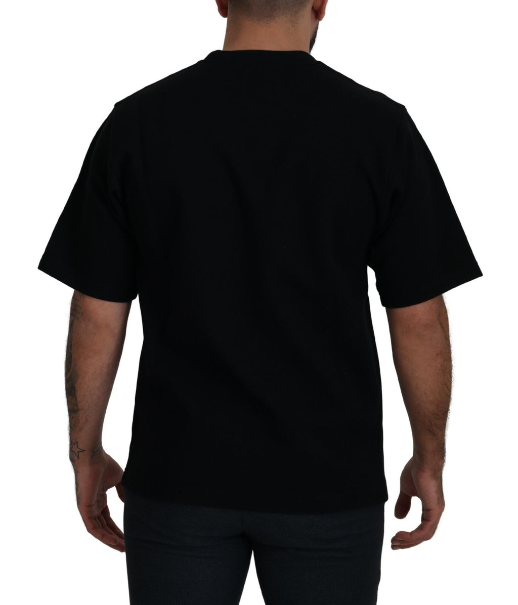 Baumwolle Schwarzes bedrucktes Rundhals-T-Shirt
