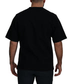 Baumwolle Schwarzes bedrucktes Rundhals-T-Shirt