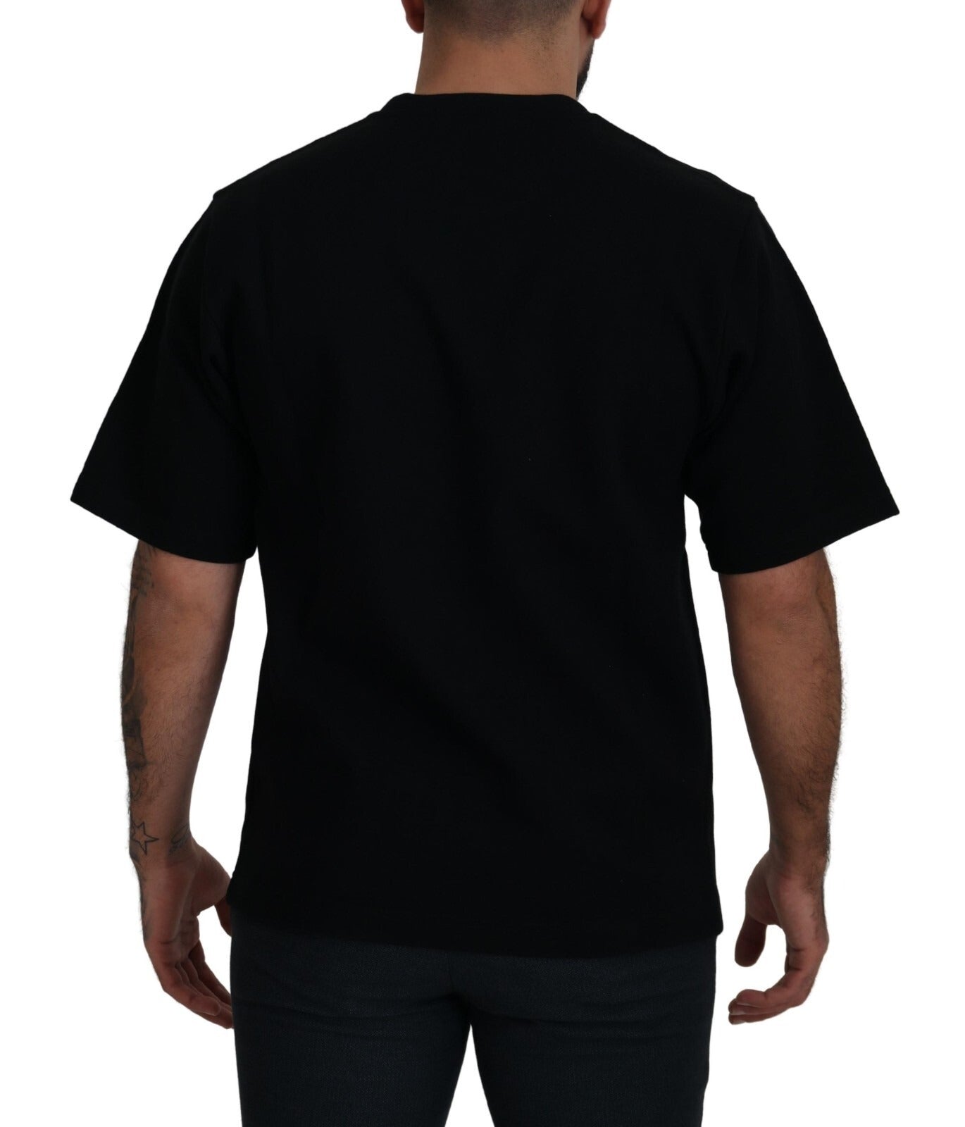 Baumwolle Schwarzes bedrucktes Rundhals-T-Shirt