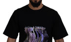 Baumwolle Schwarzes bedrucktes Rundhals-T-Shirt