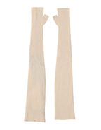Beige Wool Fingerless Elbow Length Women Gloves