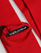 Red Wool Fingerless Elbow Length Mitten Gloves