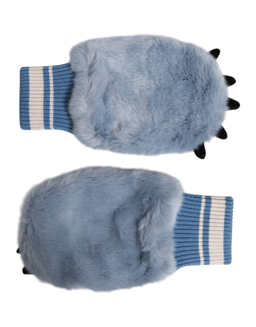 Blaue Strickhandschuhe aus Acryl mit Kunstfell