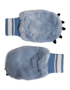 Blaue Strickhandschuhe aus Acryl mit Kunstfell