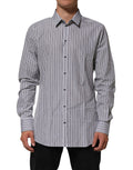 Camicia elegante da uomo a righe bianche e nere con dettagli dorati