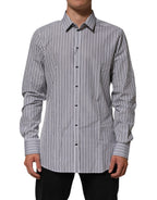 Camicia elegante da uomo a righe bianche e nere con dettagli dorati
