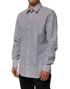 Camicia elegante da uomo a righe bianche e nere con dettagli dorati