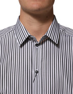 Camicia elegante da uomo a righe bianche e nere con dettagli dorati