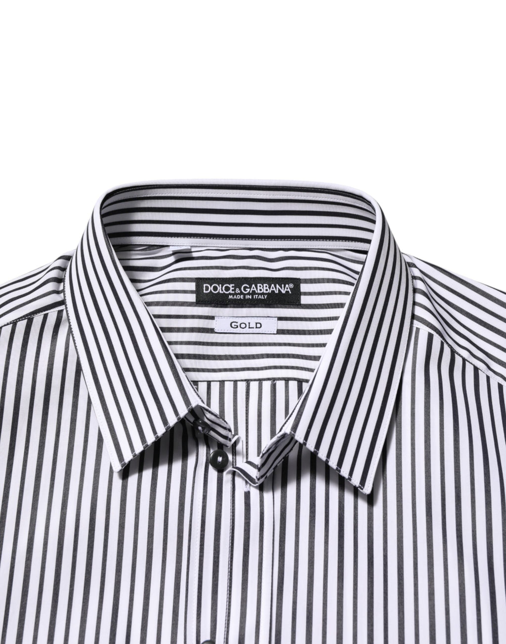 Camicia elegante da uomo a righe bianche e nere con dettagli dorati