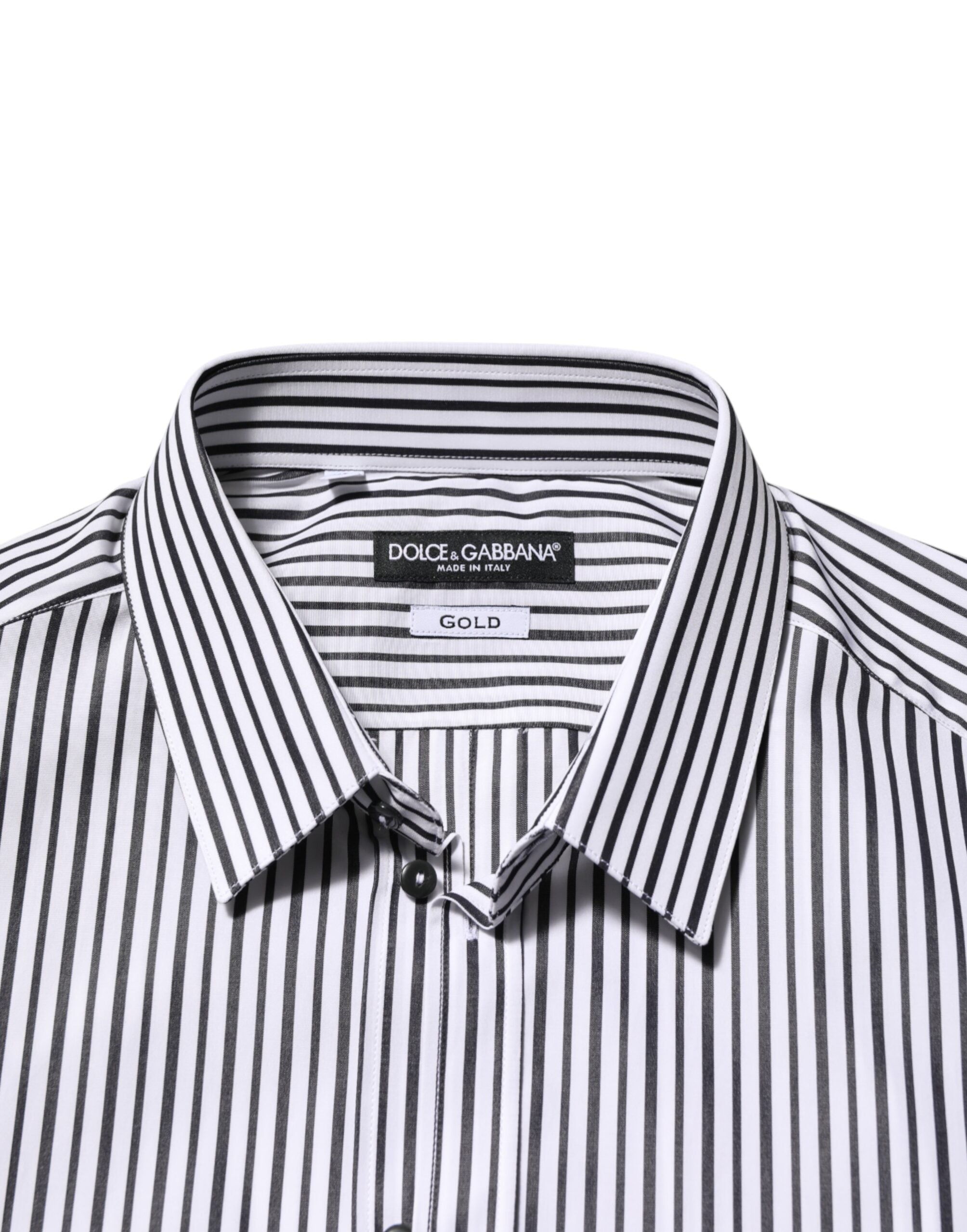 Camicia elegante da uomo a righe bianche e nere con dettagli dorati