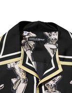 Black Silk Pin Up Printed Button Down Shirt