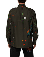 Green Superhero Print Button Down Shirt