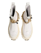 White Leather Rubber Logo Ankle Boots Shoes