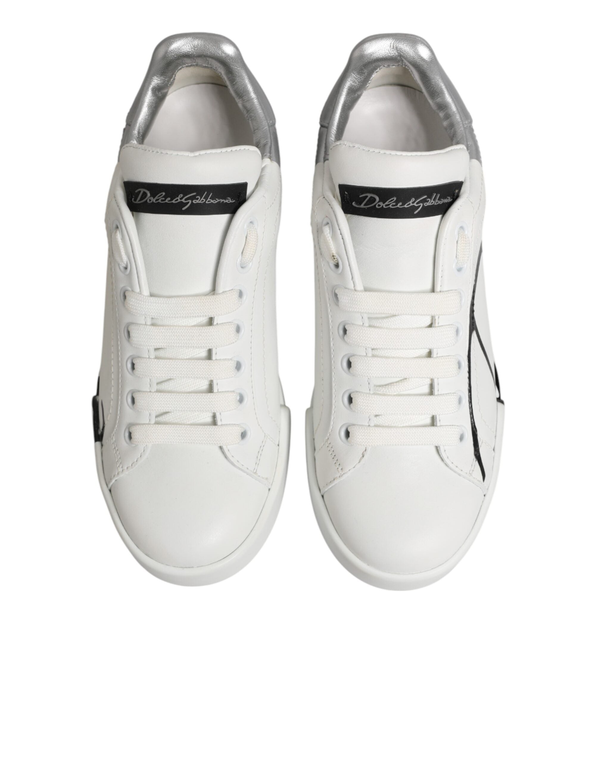 Weiße, graue Low-Top-Sneaker aus Leder