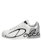 Weiße, graue Low-Top-Sneaker aus Leder