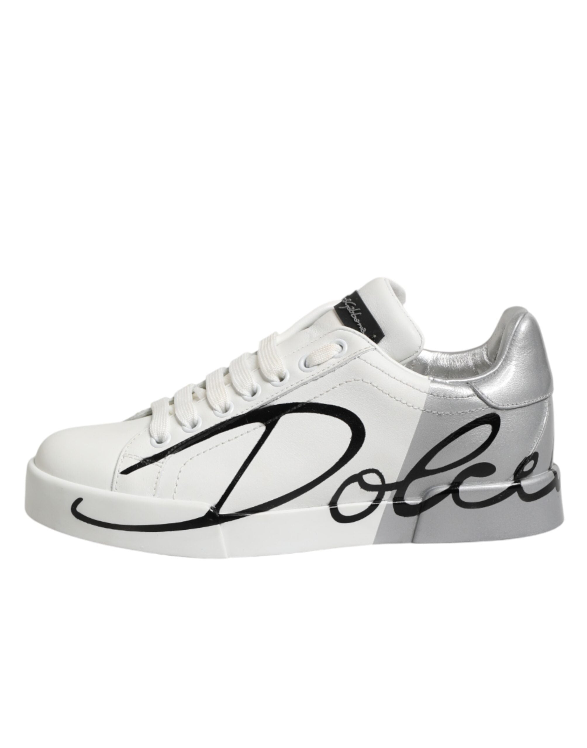 Weiße, graue Low-Top-Sneaker aus Leder