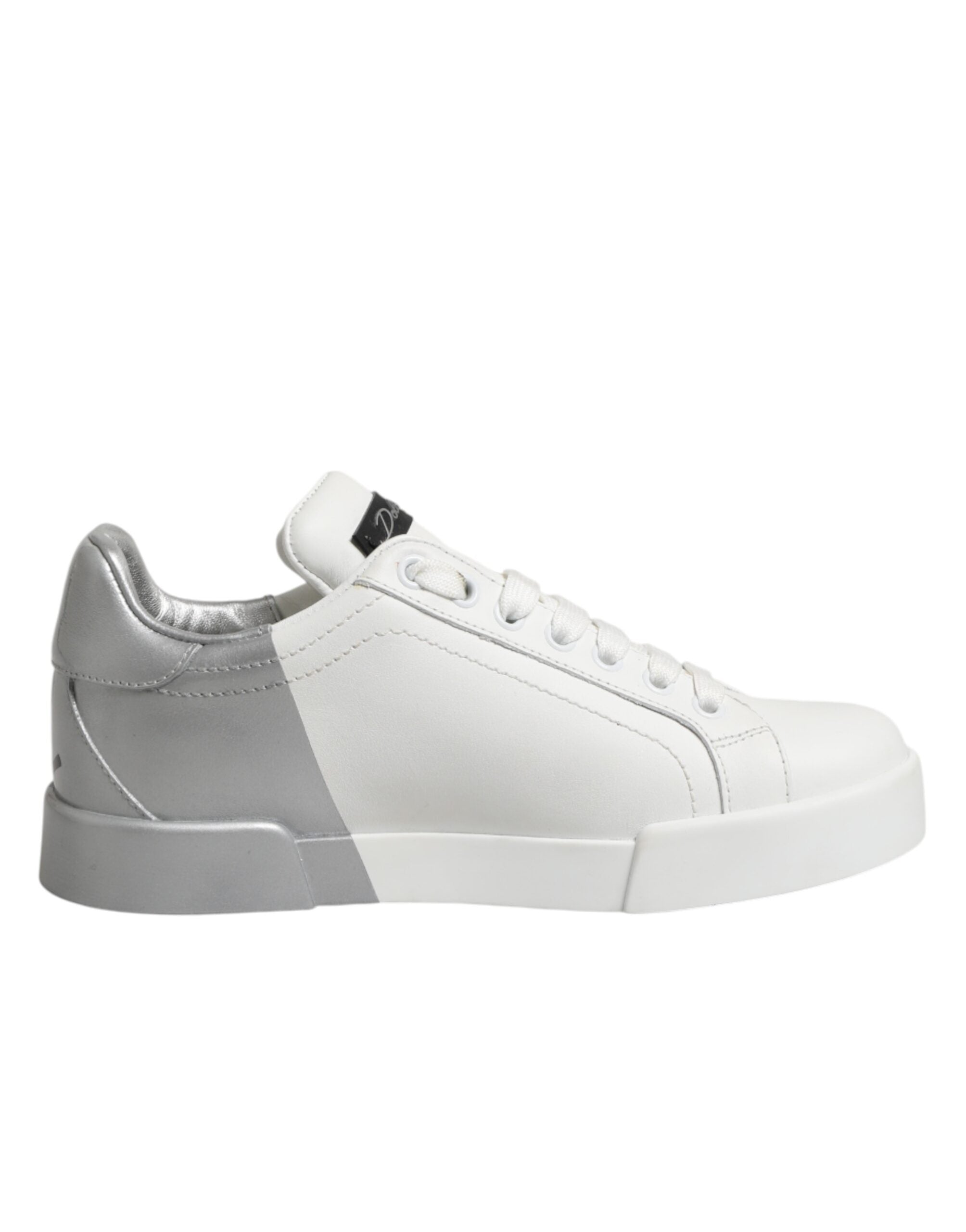 Weiße, graue Low-Top-Sneaker aus Leder