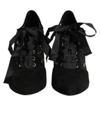 Black Floral High Heels LACE-UPS Pumps Shoes