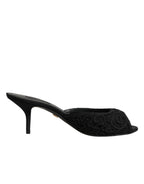 Black Embroidered Slip On Heels Slides Shoes
