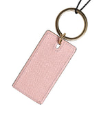 Pink Calf Leather DG Logo Metal Ring Keychain Keyring
