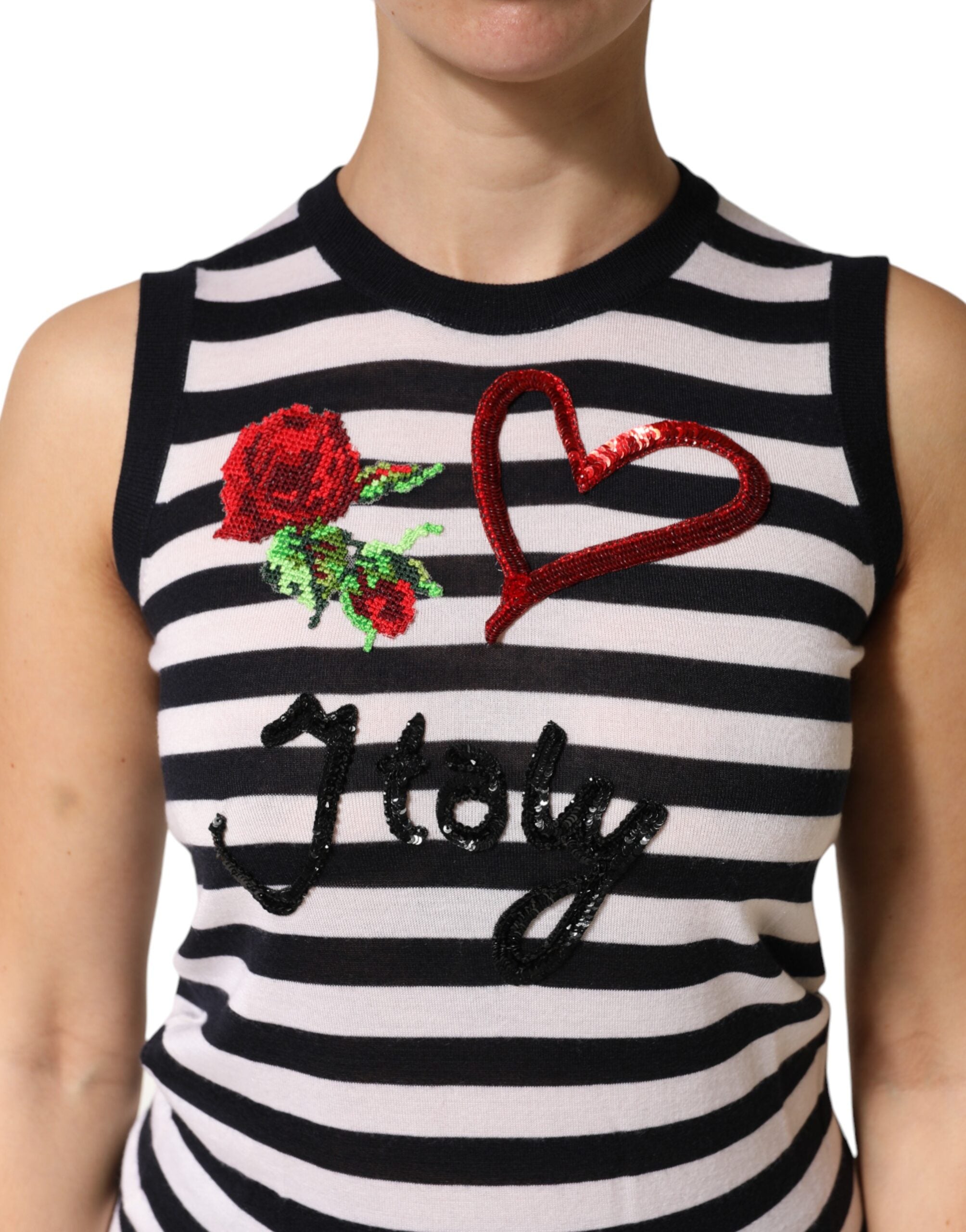 Black White Cashmere Silk Sleeveless Top