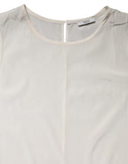 Off White Silk Stretch Roundneck Sleeveless Tank Top