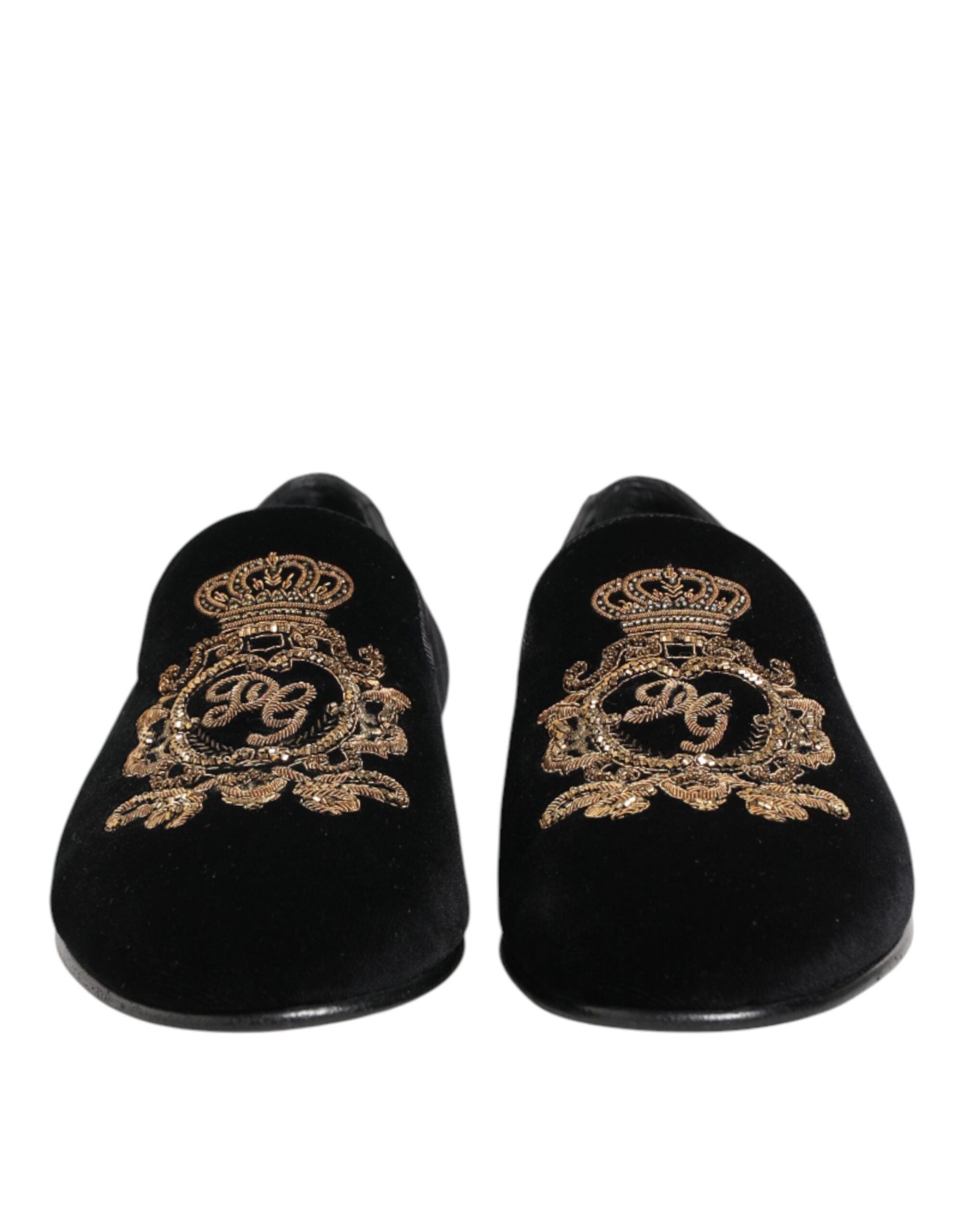 Black Velvet Gold Crown Men's Loafers Shoes
