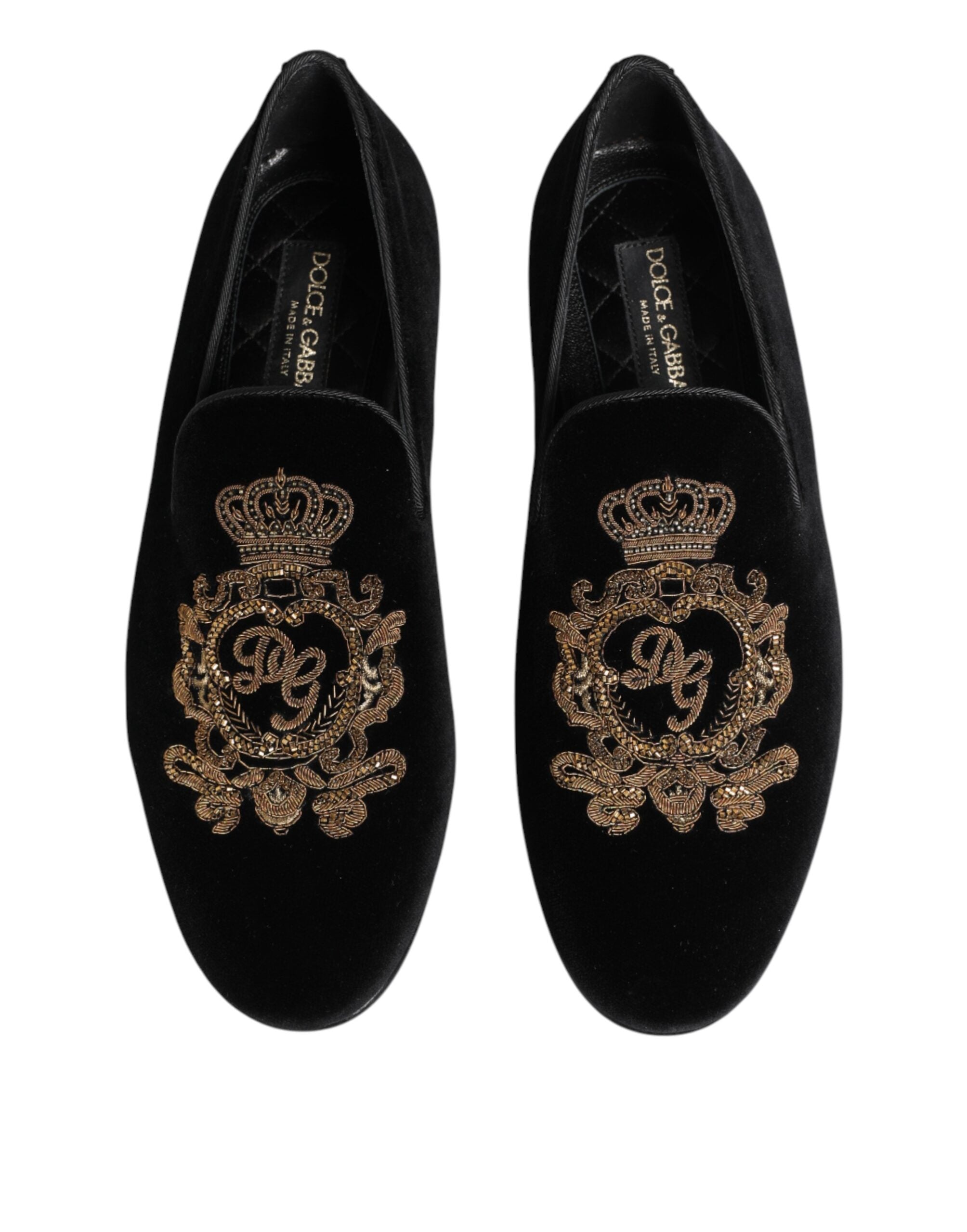 Black Velvet Gold Crown Men's Loafers Shoes