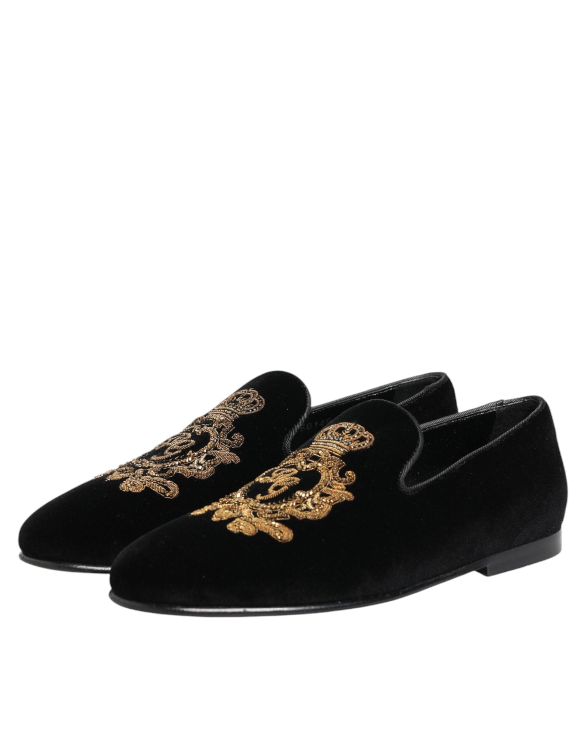 Black Velvet Gold Crown Men's Loafers Shoes