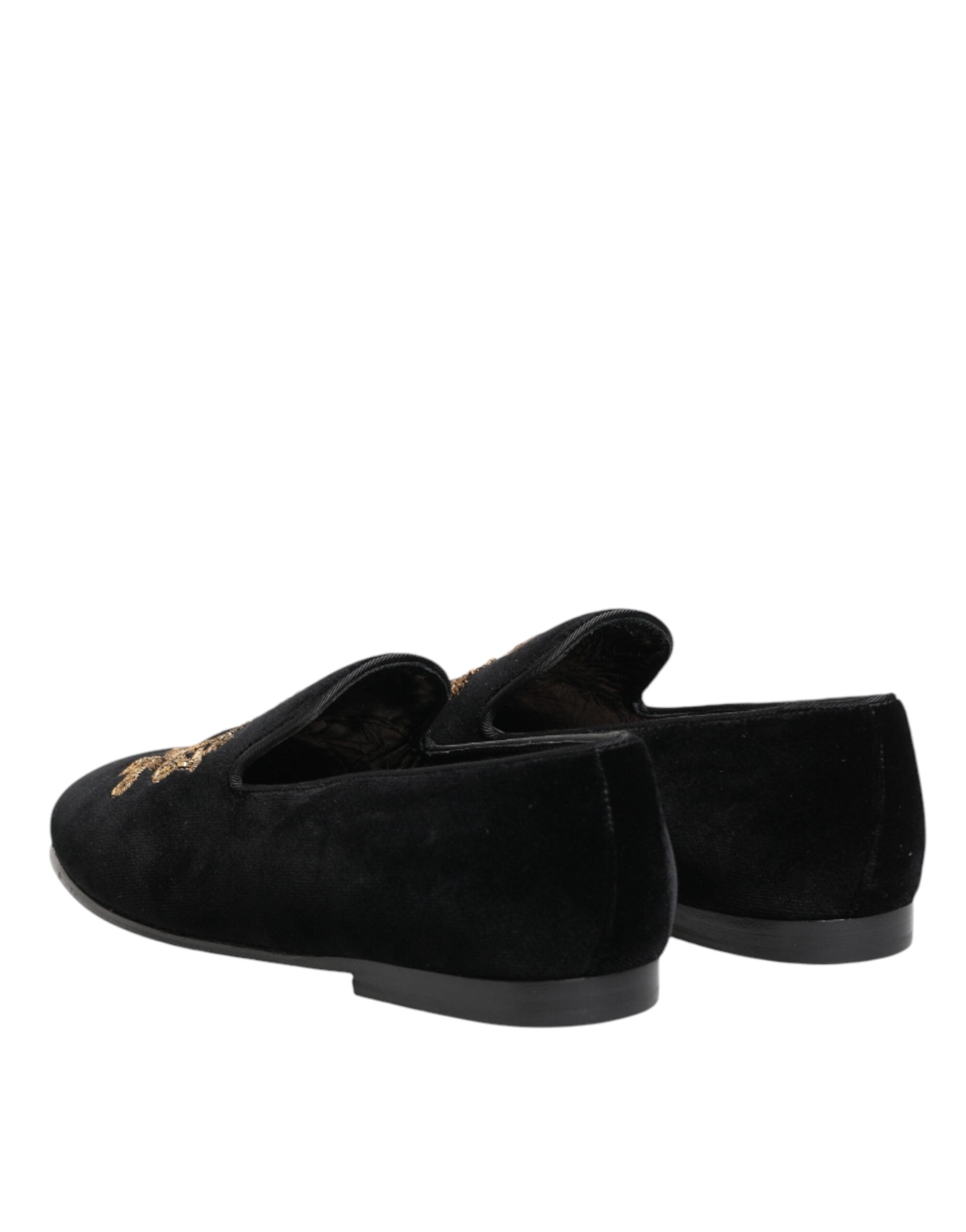 Black Velvet Gold Crown Men's Loafers Shoes