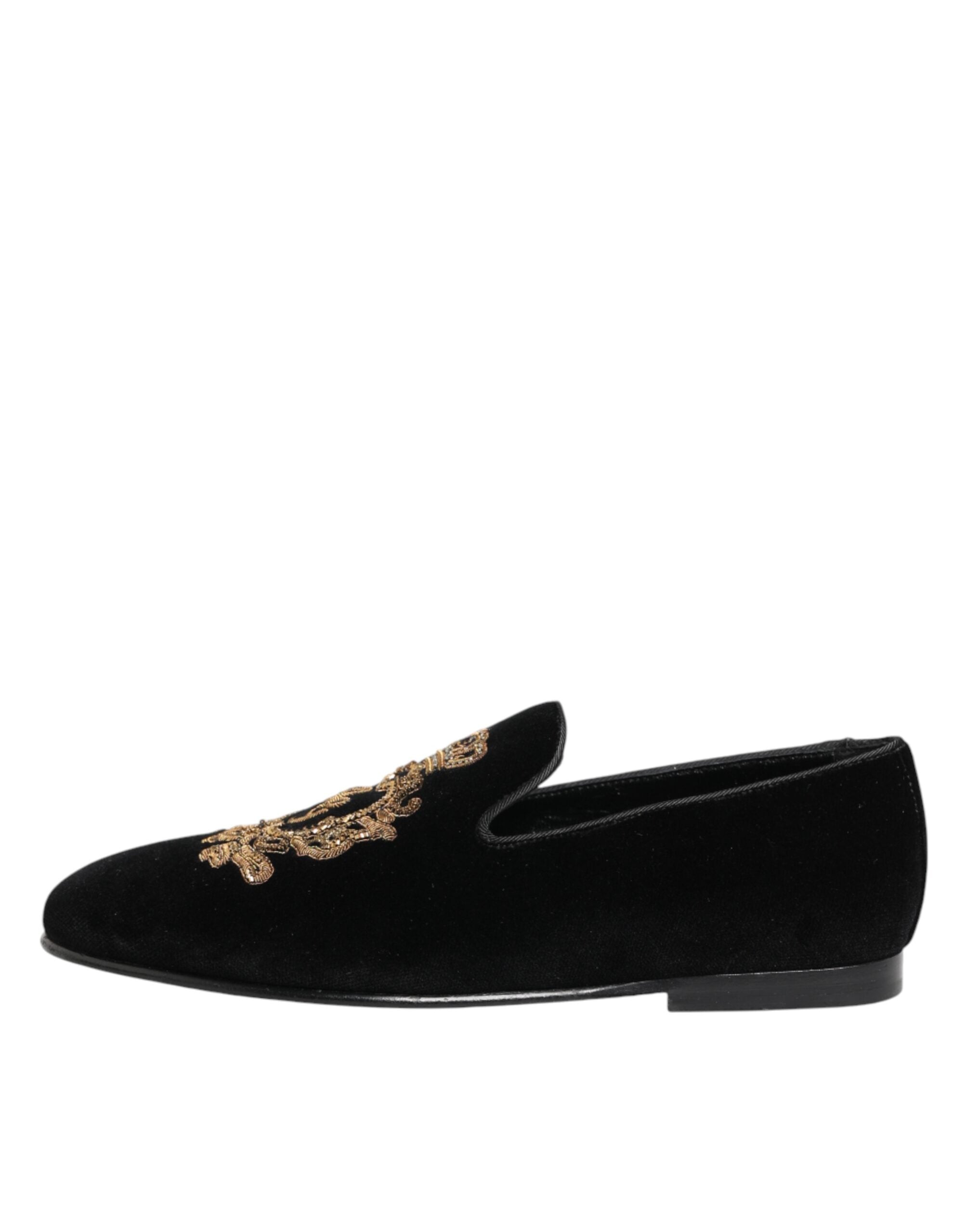Black Velvet Gold Crown Men's Loafers Shoes