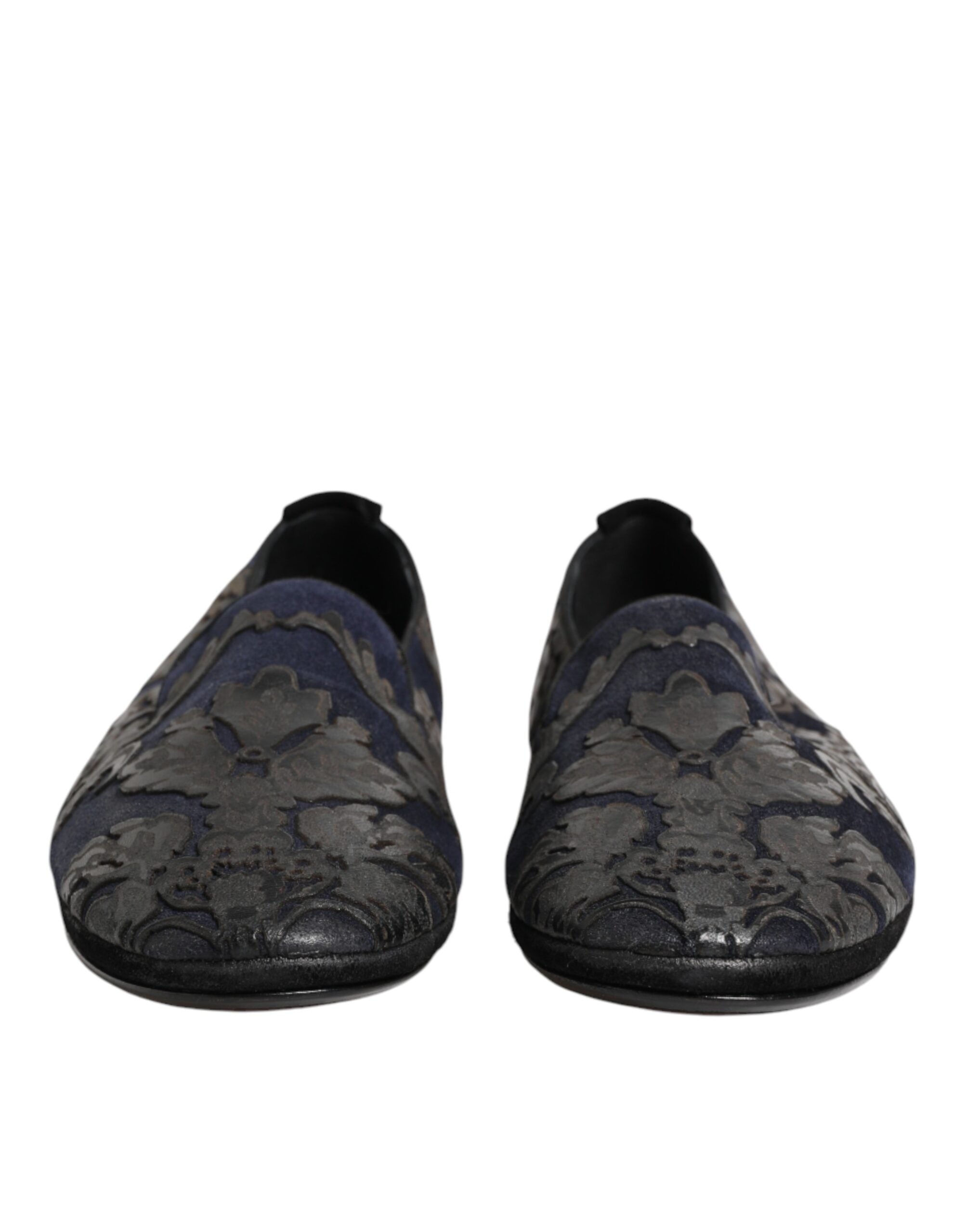 Black Jacquard Leather Slip-On Loafers