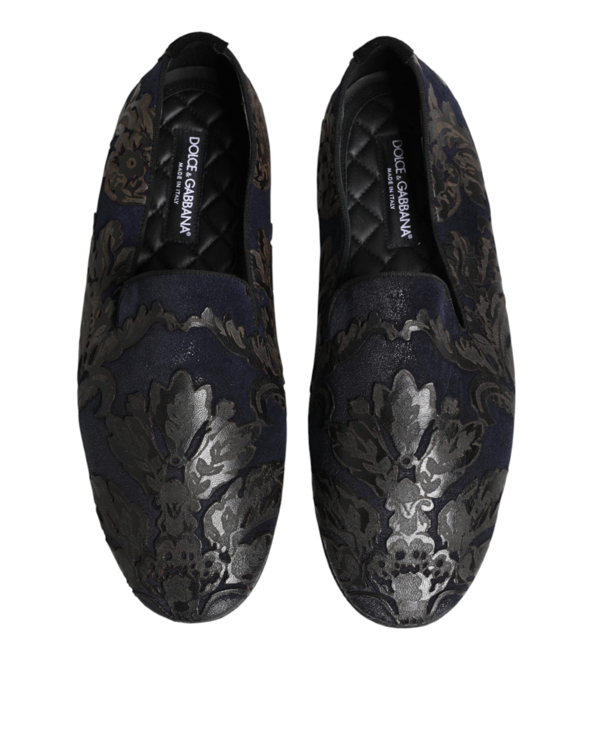 Black Jacquard Leather Slip-On Loafers