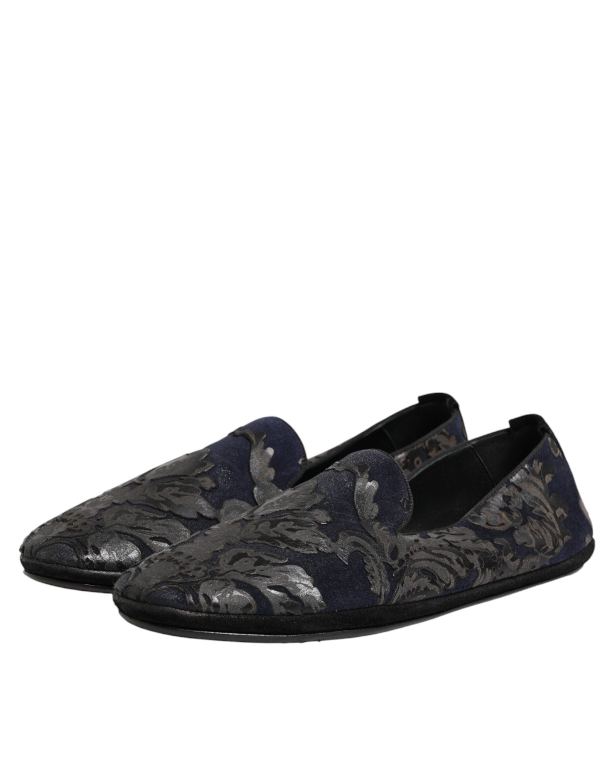 Black Jacquard Leather Slip-On Loafers
