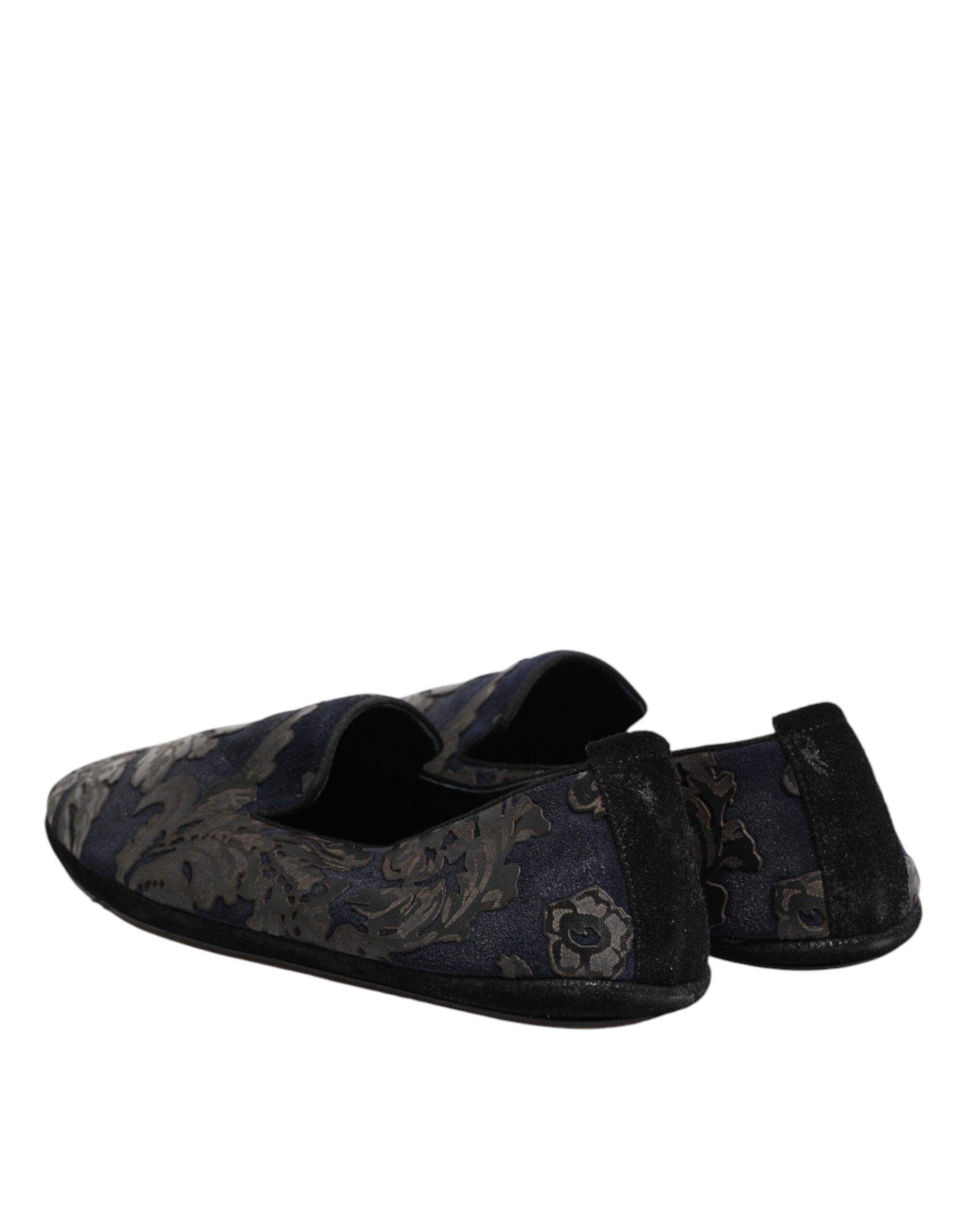 Black Jacquard Leather Slip-On Loafers