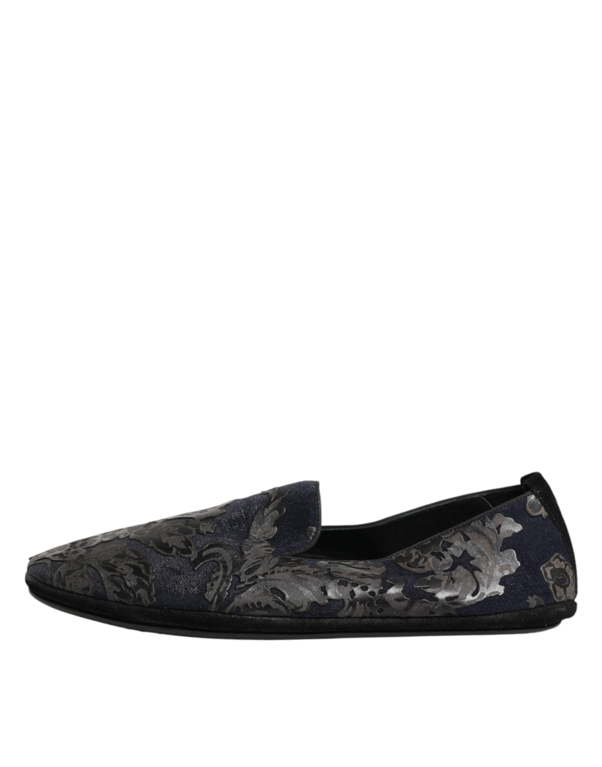 Black Jacquard Leather Slip-On Loafers