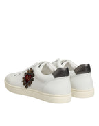 White Leather Heart Embellished Sneakers Shoes