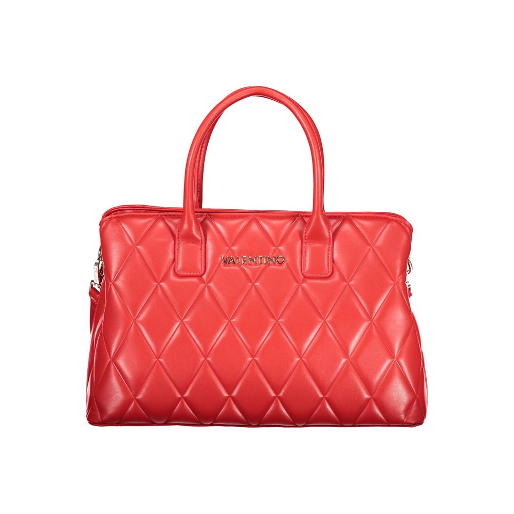 Red Polyurethane Women's Bag with Handles and Compartments
