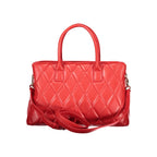 Red Polyurethane Women's Bag with Handles and Compartments