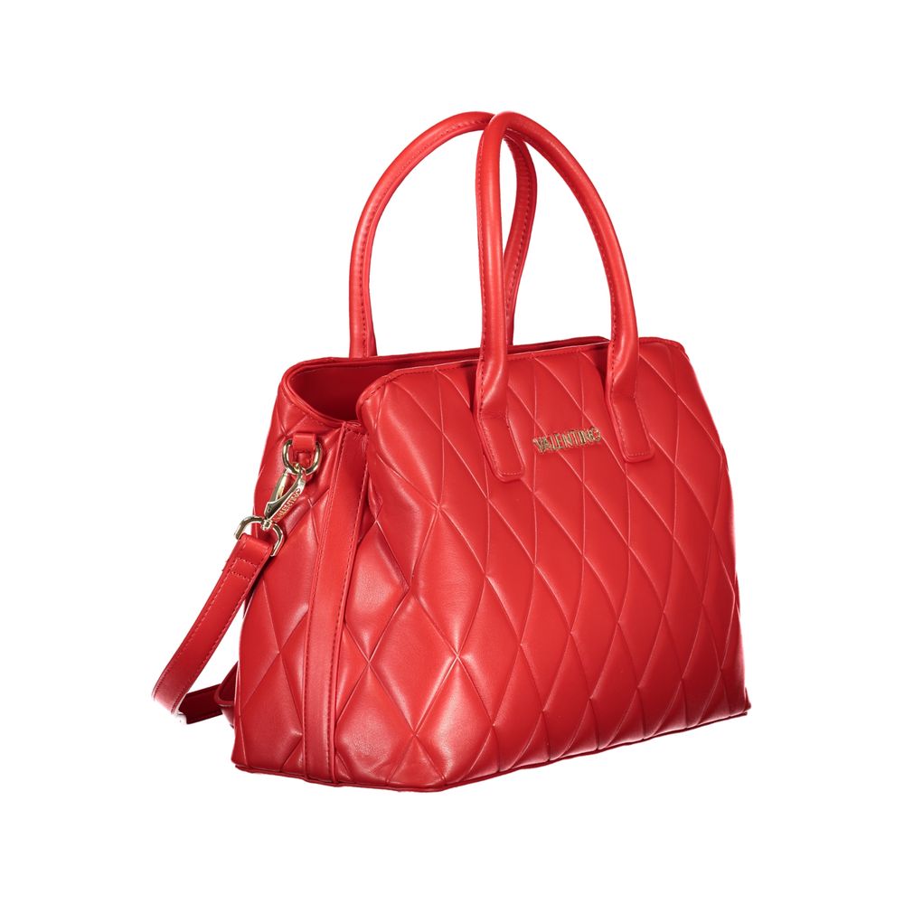Red Polyurethane Women's Bag with Handles and Compartments
