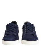 Blaue Leder-Wildleder-Low-Top-Sneakers