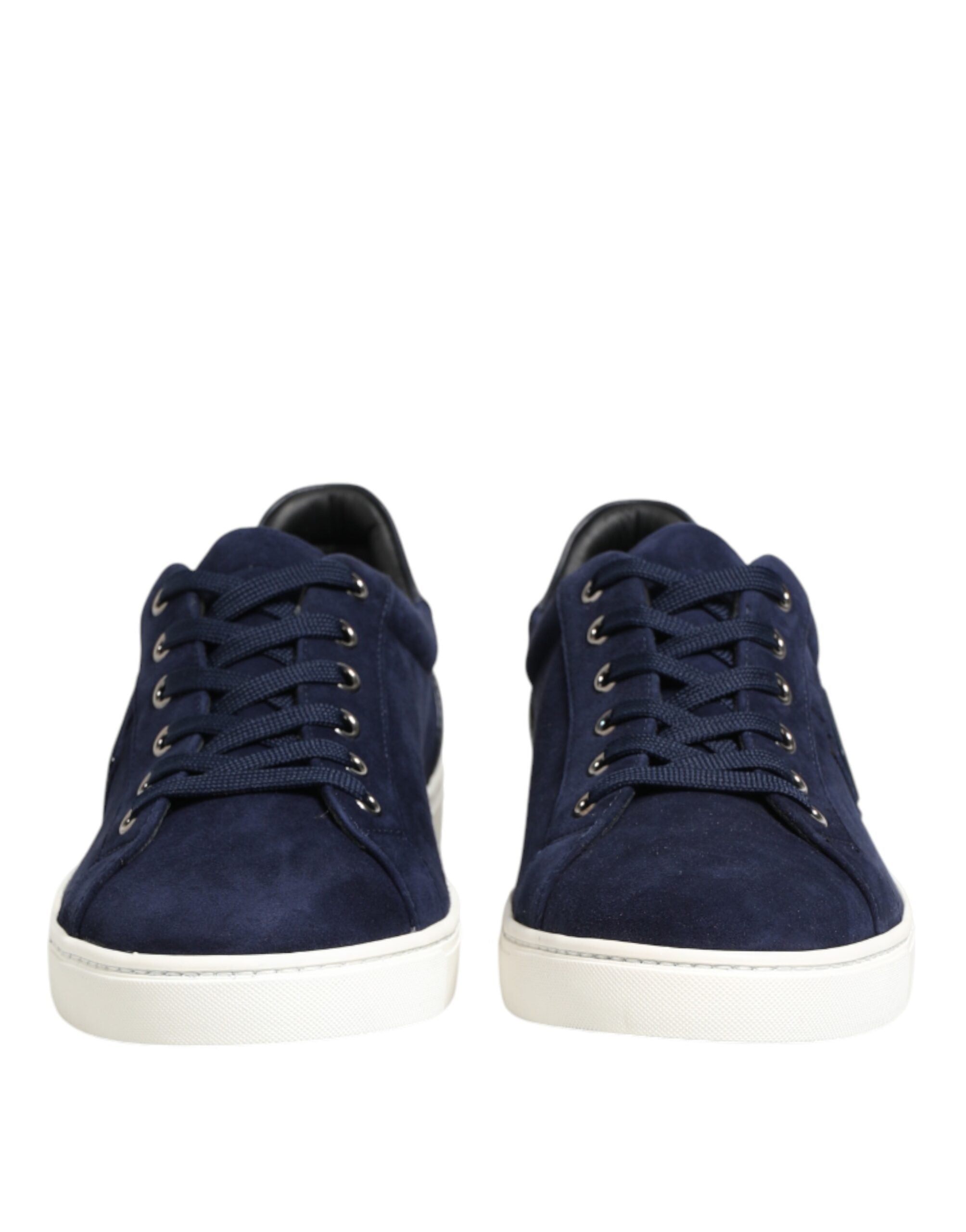 Blaue Leder-Wildleder-Low-Top-Sneakers