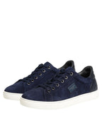 Blaue Leder-Wildleder-Low-Top-Sneakers