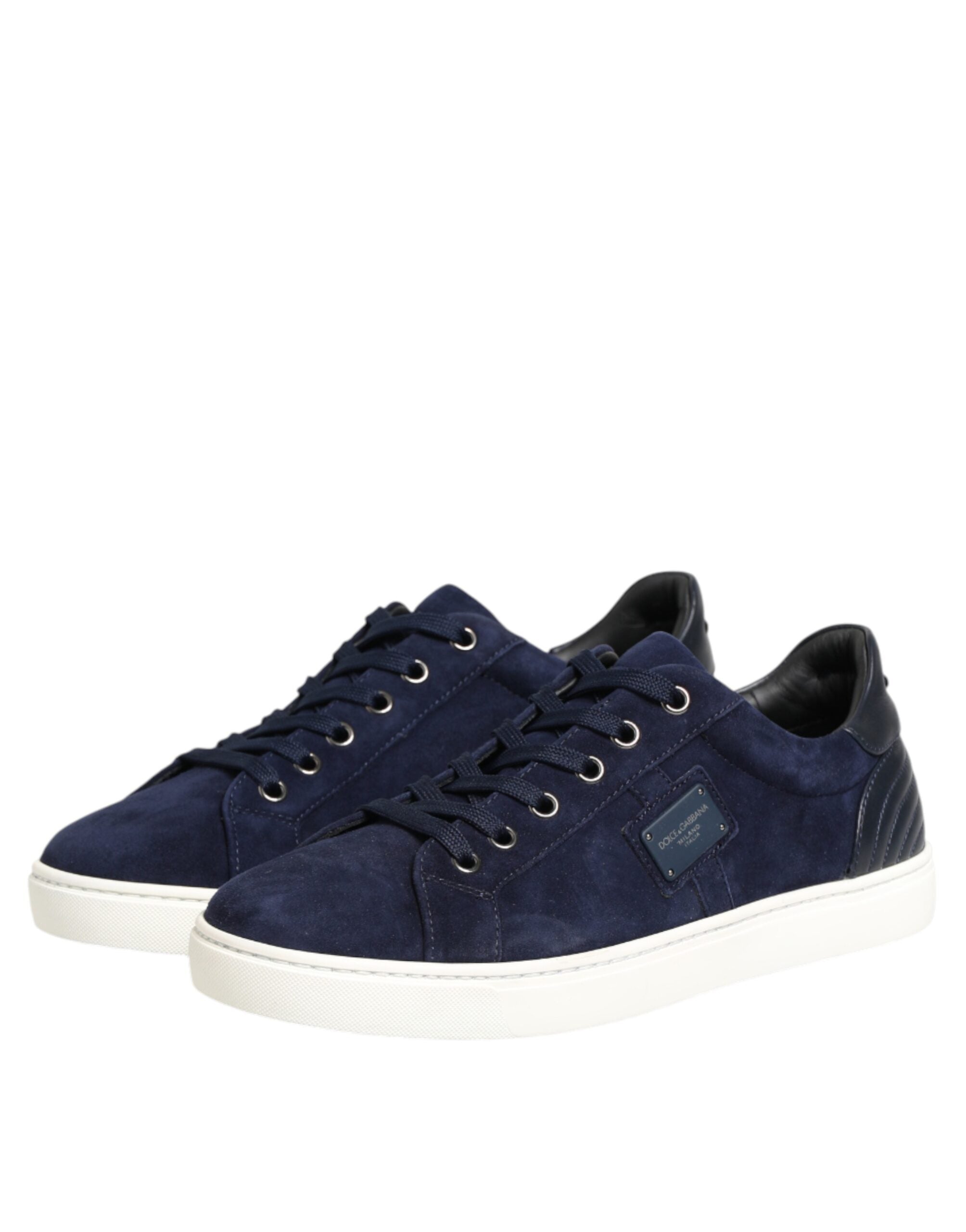 Blaue Leder-Wildleder-Low-Top-Sneakers