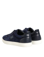 Blaue Leder-Wildleder-Low-Top-Sneakers